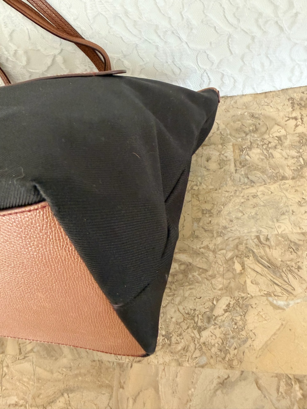 COACH Sawyer Black Tote black cotton with Brown Leather Trim and Front Zip - Picture 7 of 10